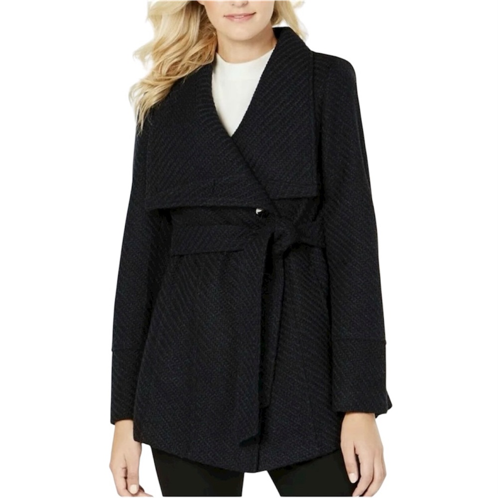 INC INTERNATIONAL CONCEPTS I.N.C. Textured Wrap Coat Small S BLACK NWOT